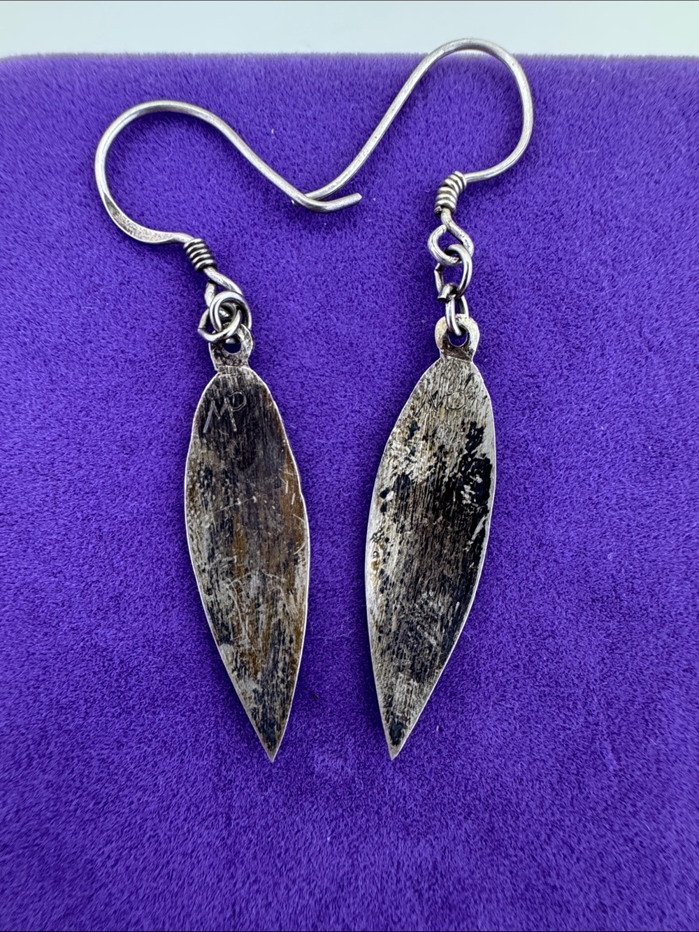 💛 Vintage Sterling Silver Native American Feather Drop Earrings | Mike Platero - Picture 3 of 7